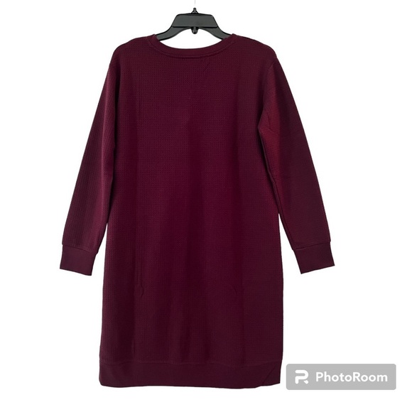 J. Jill Burgundy Waffle Knit V-Neck Long Sleeve Tunic Shift Dress Size Medium - Picture 6 of 11